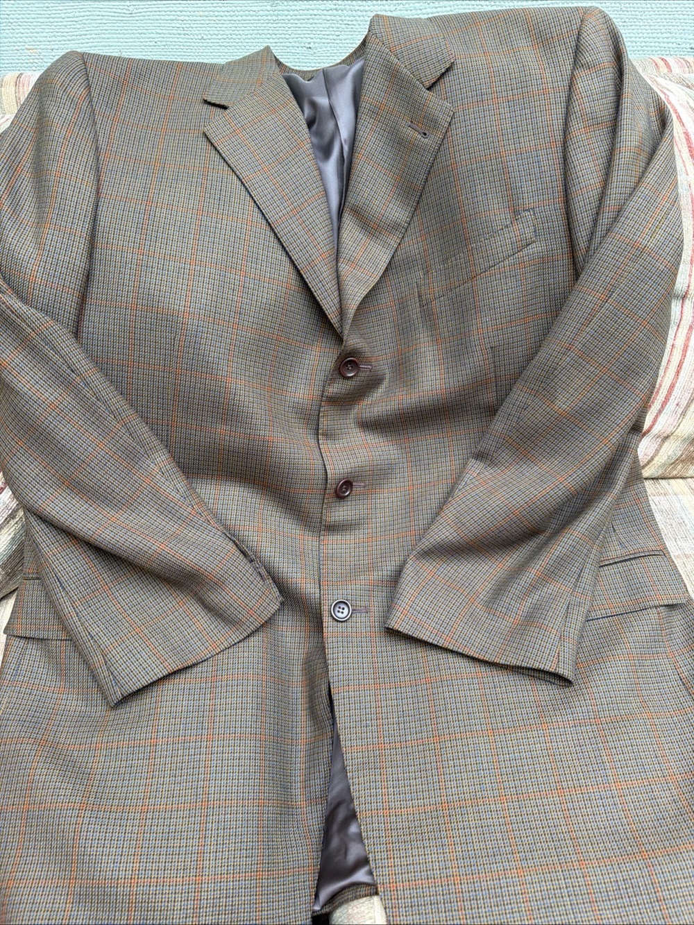 Canali Brown Glen Plaid Sport Coat with Orange Windowpane